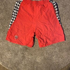 Red Athletic Shorts with Checkered Panels